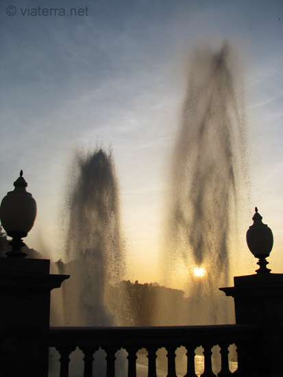 montjuic barcelona fountains in the sunset